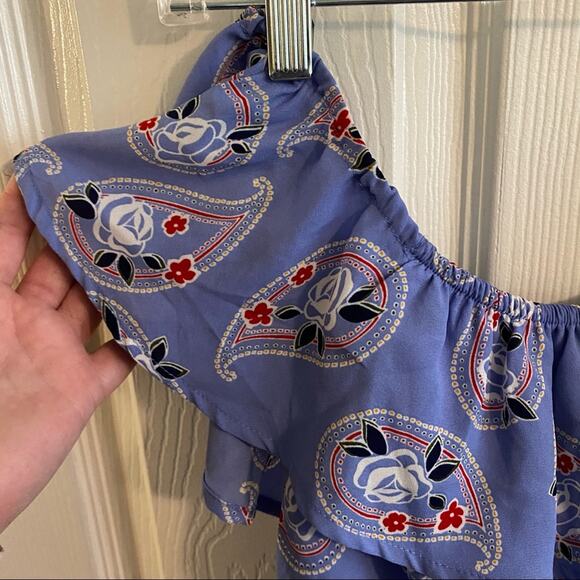 Blue Rain Paisley Print & Rose Romper / Shorts Jumpsuit Women's Size Small - Picture 4 of 9